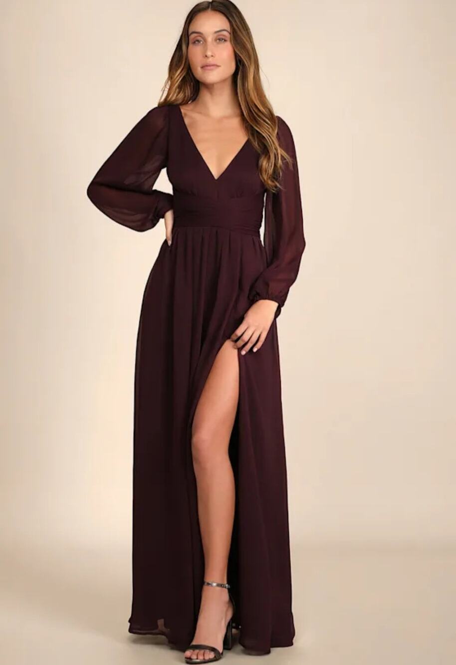 Lulus Enchant My Love Dark Purple V-Neck Long Sleeve Maxi Dress Medium NWT